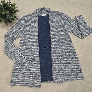 Retrology Blue Tweed Open Front Soft Blazer, Size Medium